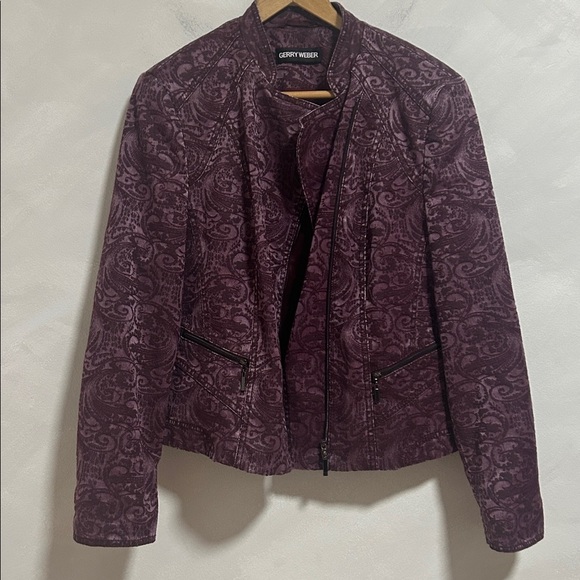 Gerry Weber women's brocade embossed floral pattern biker jacket purple M boho - Picture 8 of 8